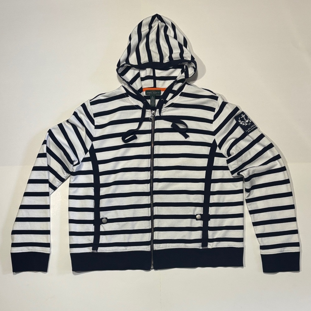 LAUREN RALPH LAUREN STRIPE ZIP-UP HOODIE XL